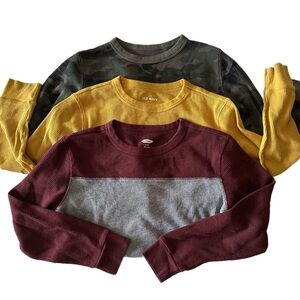 Old Navy boys M (8) Long Sleeve Shirt Set - Yellow, Burgundy, Camouflage